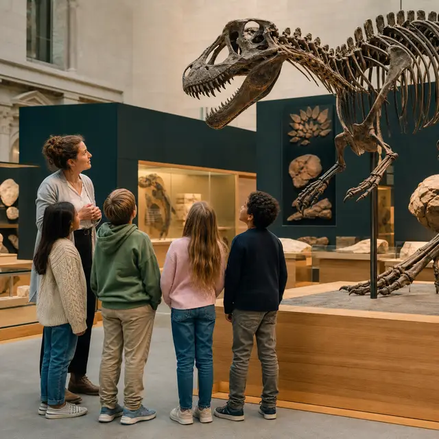 Alumnado durante una visita guiada a un museo de ciencias naturales