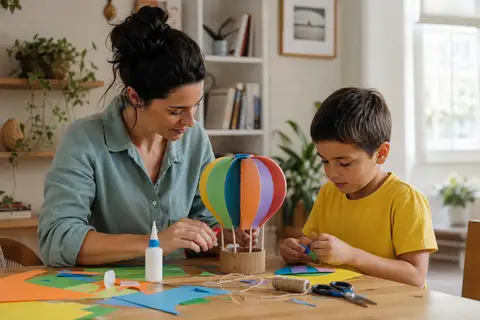 Una madre y su hijo construyen un globo aerost&aacute;tico de cart&oacute;n