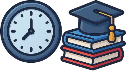 Reloj, libros y birrete